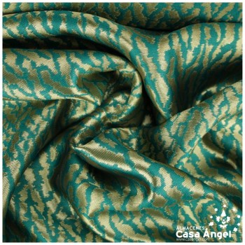 JACQUARD ANIMAL PRINT FELINO EN VERDE Y ORO SERIE KAPLÁN 135cm