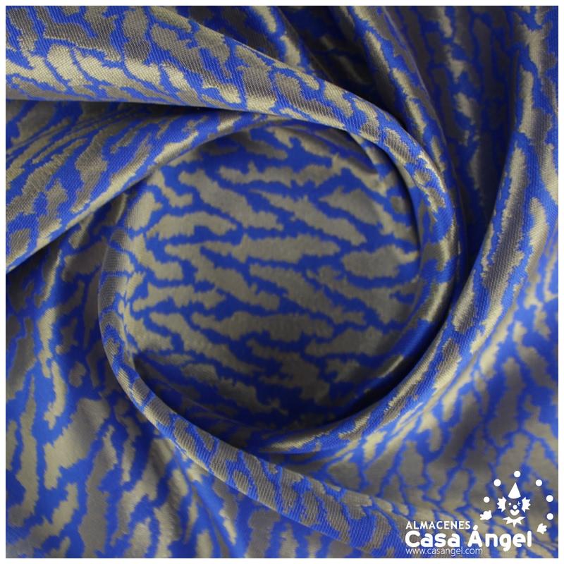 JACQUARD ANIMAL PRINT FELINO EN AZUL Y ORO SERIE KAPLÁN 135cm