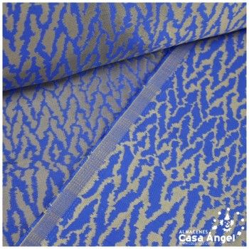 JACQUARD ANIMAL PRINT FELINO EN AZUL Y ORO SERIE KAPLÁN 135cm