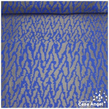 JACQUARD ANIMAL PRINT FELINO EN AZUL Y ORO SERIE KAPLÁN 135cm