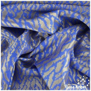 JACQUARD ANIMAL PRINT FELINO EN AZUL Y ORO SERIE KAPLÁN 135cm