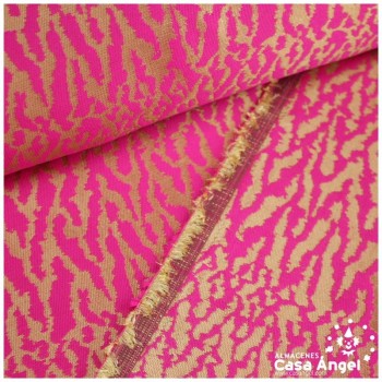 JACQUARD ANIMAL PRINT FELINO EN FUCSIA Y ORO SERIE KAPLÁN 135cm