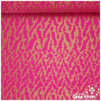 JACQUARD ANIMAL PRINT FELINO EN FUCSIA Y ORO SERIE KAPLÁN 135cm