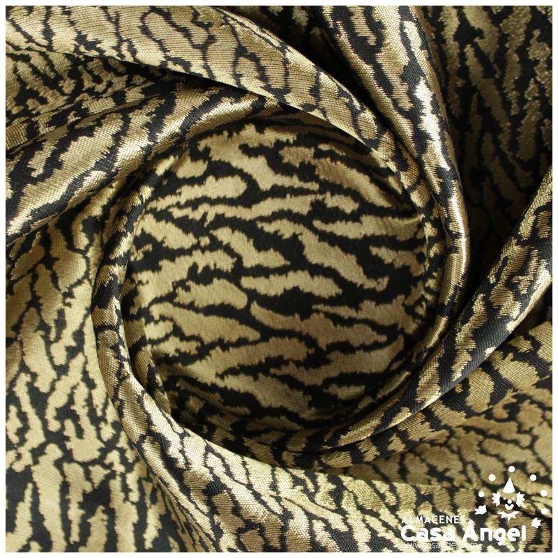 JACQUARD ANIMAL PRINT FELINO EN NEGRO Y ORO SERIE KAPLÁN 135cm