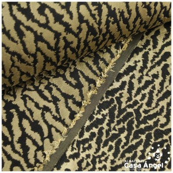 JACQUARD ANIMAL PRINT FELINO EN NEGRO Y ORO SERIE KAPLÁN 135cm