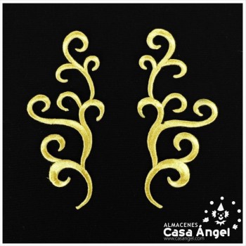 APLICACIÓN TERMOADHESIVA BORDADA EN HILO DE COLORES ORO Y NEGRO 7x16cm BOLSA 2uds