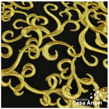 APLICACIÓN TERMOADHESIVA BORDADA EN HILO DE COLORES ORO Y NEGRO 7x16cm BOLSA 2uds