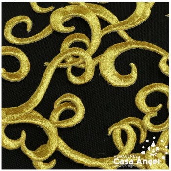 APLICACIÓN TERMOADHESIVA BORDADA EN HILO DE COLORES ORO Y NEGRO 7x16cm BOLSA 2uds