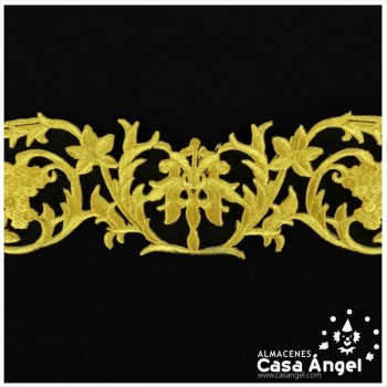 GALÓN BORDADO TERMOADHESIVO DE HILO LÚREX COLOR ORO ANCHO 65mm