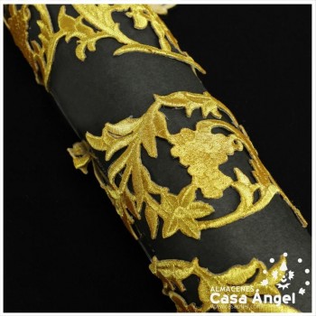 GALÓN BORDADO TERMOADHESIVO DE HILO LÚREX COLOR ORO ANCHO 65mm