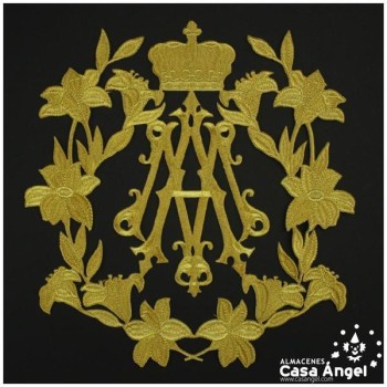 APLICACIÓN TERMOADHESIVA SÍMBOLO MARIANO CON RAMILLETE Y CORONA 30x30cm