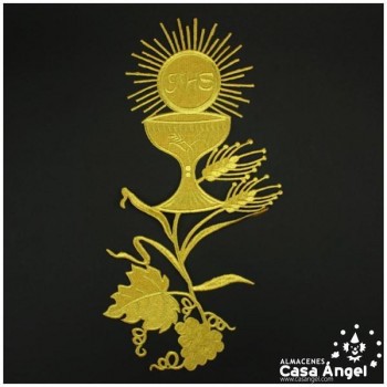 APLICACIÓN ECLESIÁSTICA METALIZADA BORDADA CÁLIZ Y RAMILLETE 40x20cm
