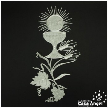 APLICACIÓN ECLESIÁSTICA METALIZADA BORDADA CÁLIZ Y RAMILLETE 40x20cm
