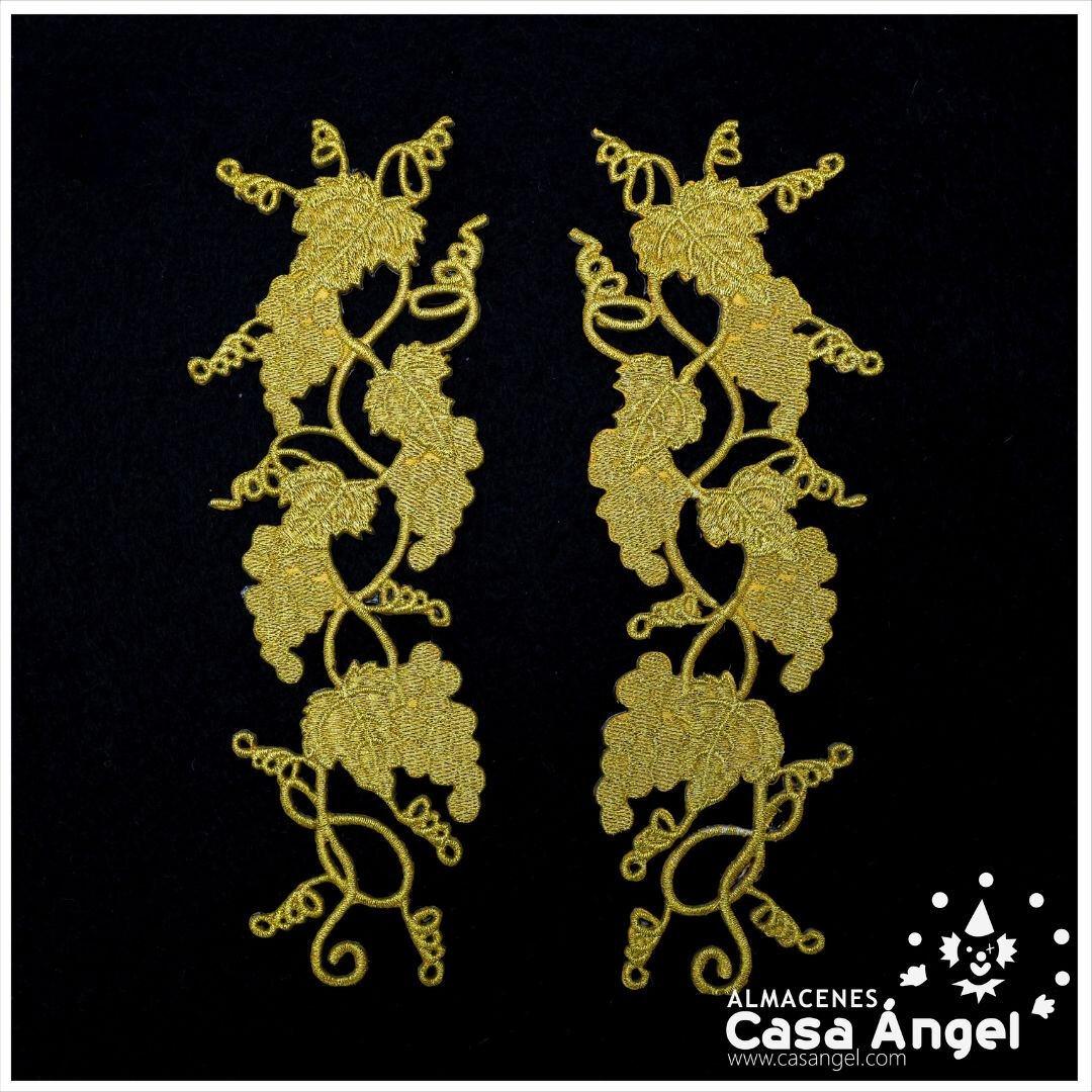 PAR DE APLICACIONES BORDADAS UVA COLOR ORO 20X6cm