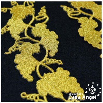PAR DE APLICACIONES BORDADAS UVA COLOR ORO 20X6cm