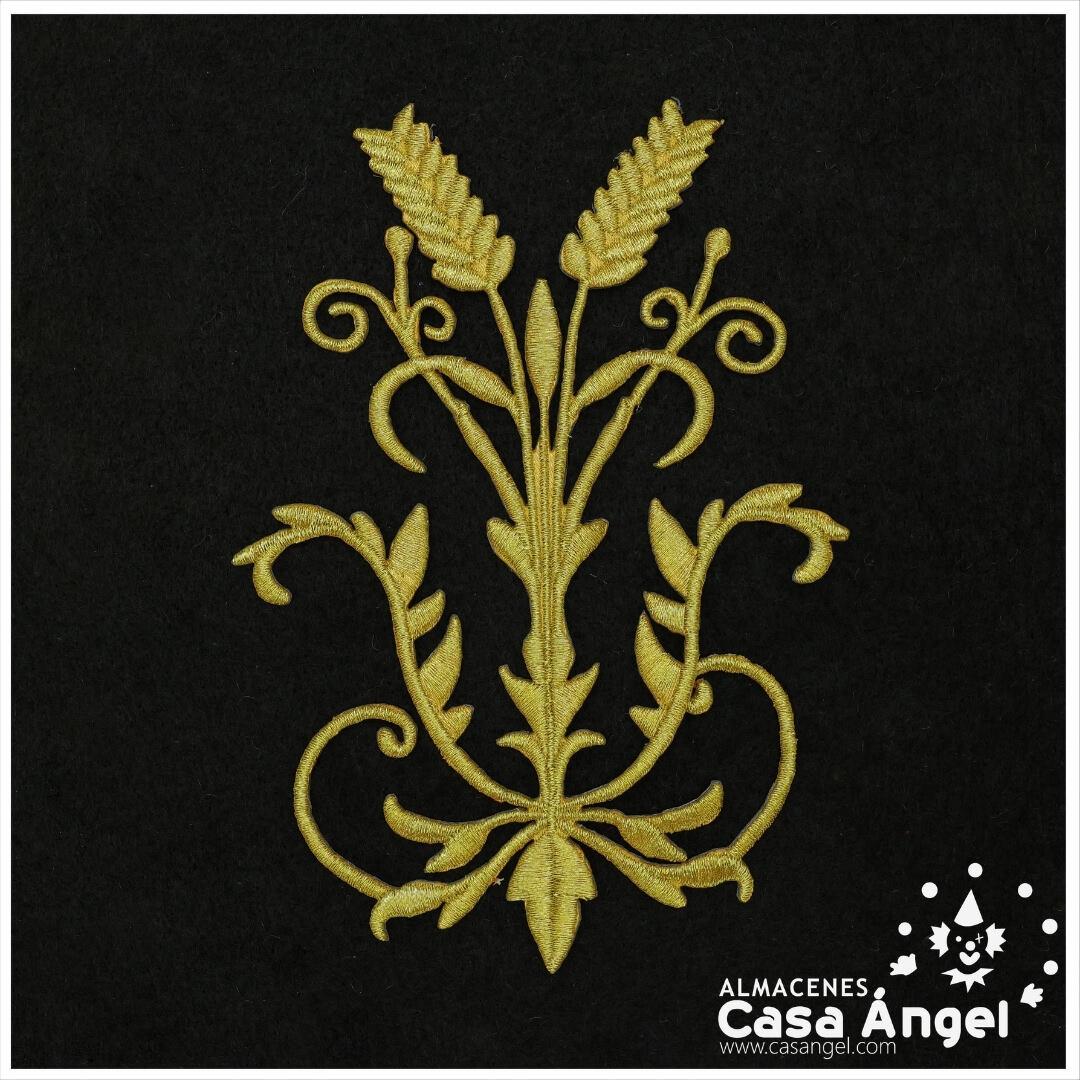 APLIQUE BORDADO COLOR ORO DE ESPIGAS TERMOADHESIVO 15x11cm