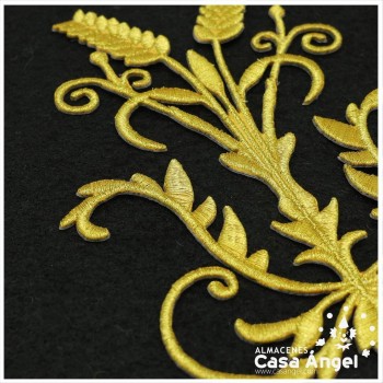 APLIQUE BORDADO COLOR ORO DE ESPIGAS TERMOADHESIVO 15x11cm