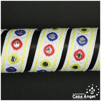 CINTAS JACQUARD TAPACOSTURAS CÍRCULOS MULTICOLOR 20mm