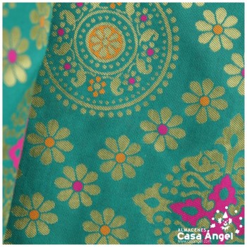 BROCADO VERDE AGUA MANDALA Y ROMBOS ORIENTALES SERIE MOGOL 150cm