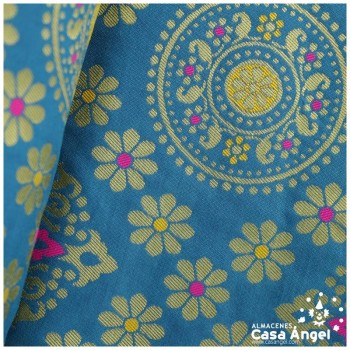 BROCADO TURQUESA MANDALA Y ROMBOS ORIENTALES SERIE MOGOL 150cm