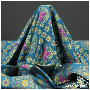 BROCADO TURQUESA MANDALA Y ROMBOS ORIENTALES SERIE MOGOL 150cm