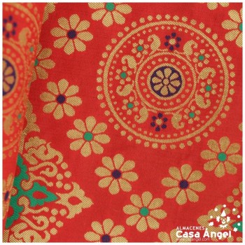 BROCADO ROJO MANDALA Y ROMBOS ORIENTALES SERIE MOGOL 150cm