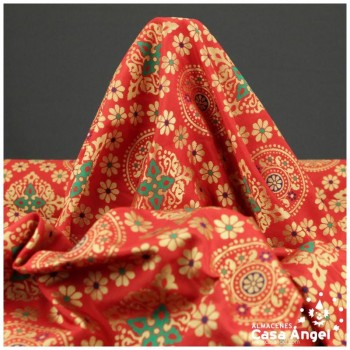 BROCADO ROJO MANDALA Y ROMBOS ORIENTALES SERIE MOGOL 150cm