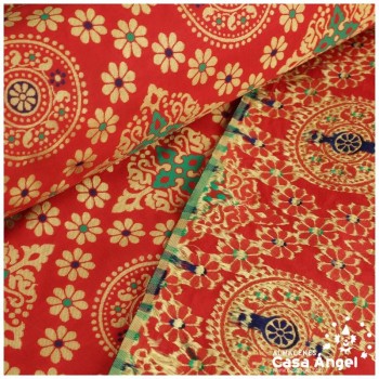 BROCADO ROJO MANDALA Y ROMBOS ORIENTALES SERIE MOGOL 150cm