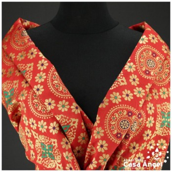 BROCADO ROJO MANDALA Y ROMBOS ORIENTALES SERIE MOGOL 150cm