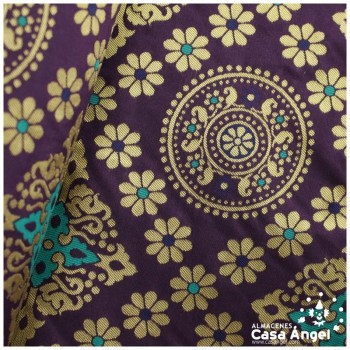 BROCADO MORADO MANDALA Y ROMBOS ORIENTALES SERIE MOGOL 150cm