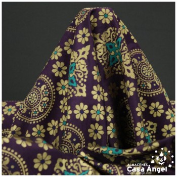 BROCADO MORADO MANDALA Y ROMBOS ORIENTALES SERIE MOGOL 150cm