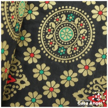 BROCADO NEGRO MANDALA Y ROMBOS ORIENTALES SERIE MOGOL 150cm