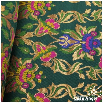 BROCADO ECLÉCTICO VERDE CON MOTIVO VICTORIANO DE FLORES SERIE ZATE 150cm
