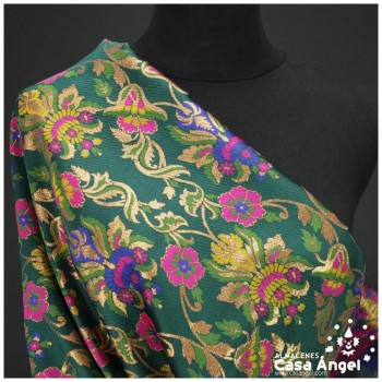 BROCADO ECLÉCTICO VERDE CON MOTIVO VICTORIANO DE FLORES SERIE ZATE 150cm