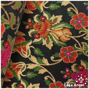 BROCADO ECLÉCTICO NEGRO CON MOTIVO VICTORIANO DE FLORES SERIE ZATE 150cm