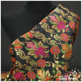 BROCADO ECLÉCTICO NEGRO CON MOTIVO VICTORIANO DE FLORES SERIE ZATE 150cm