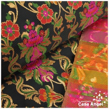 BROCADO ECLÉCTICO NEGRO CON MOTIVO VICTORIANO DE FLORES SERIE ZATE 150cm