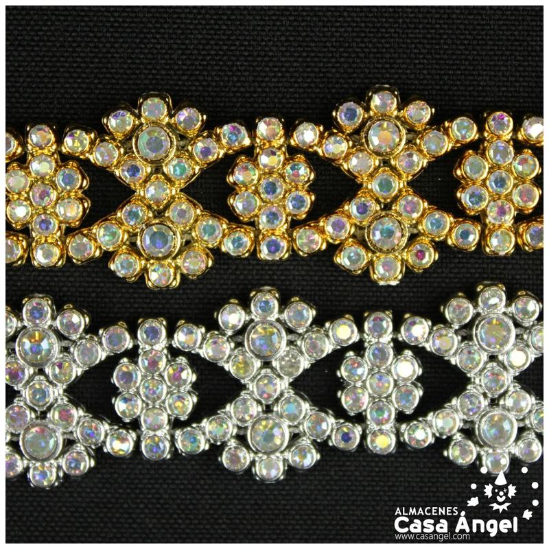 PASAMANERÍA METALIZADA ONDAS CRUZADAS CON STRASS 21mm