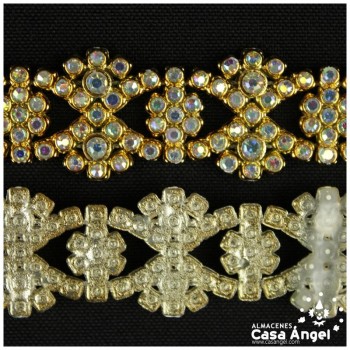 PASAMANERÍA METALIZADA ONDAS CRUZADAS CON STRASS 21mm