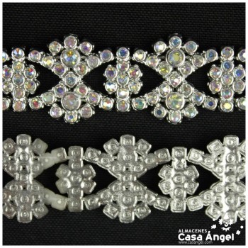 PASAMANERÍA METALIZADA ONDAS CRUZADAS CON STRASS 21mm