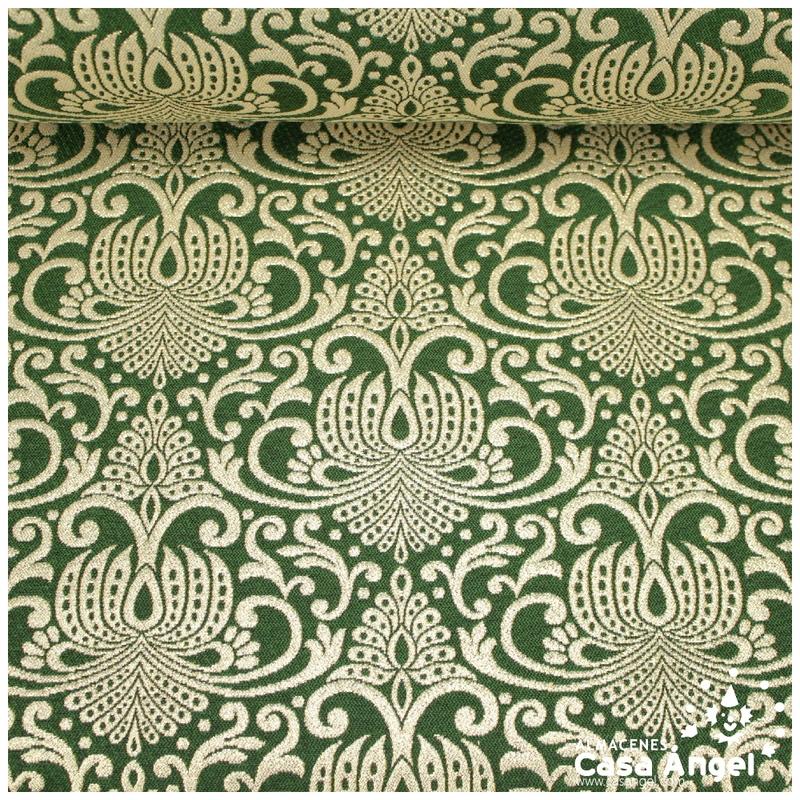 TEJIDO BROCADO VERDE BOTELLA Y ORO ALTAMIRA POLIÉSTER 280cm