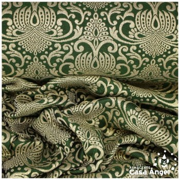 TEJIDO BROCADO VERDE BOTELLA Y ORO ALTAMIRA POLIÉSTER 280cm