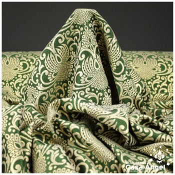 TEJIDO BROCADO VERDE BOTELLA Y ORO ALTAMIRA POLIÉSTER 280cm