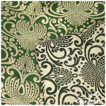 TEJIDO BROCADO VERDE BOTELLA Y ORO ALTAMIRA POLIÉSTER 280cm