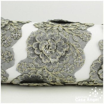 PASAMANERÍA METALIZADA FLORES BORDADAS ADHERIDAS 85mm