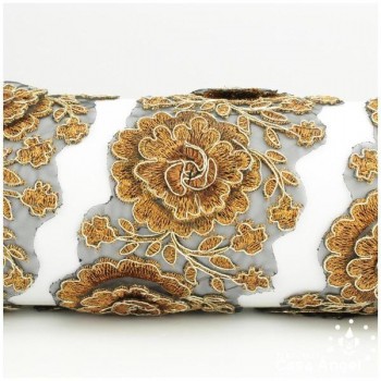 PASAMANERÍA METALIZADA FLORES BORDADAS ADHERIDAS 85mm