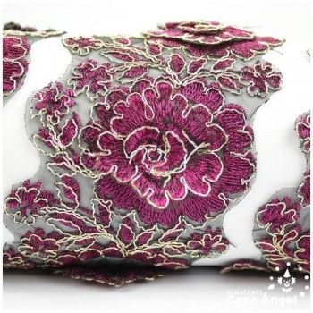 PASAMANERÍA METALIZADA FLORES BORDADAS ADHERIDAS 85mm