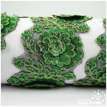 PASAMANERÍA METALIZADA FLORES BORDADAS ADHERIDAS 85mm