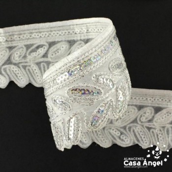 PASAMANERÍA RAMILLETE BORDADO ADORNO LENTEJUELAS 6cm