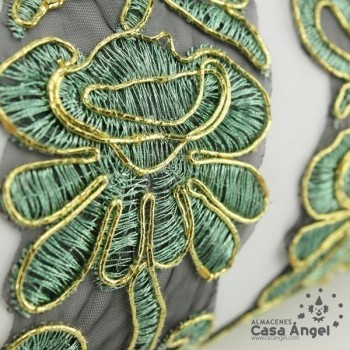 PASAMANERÍA BORDADA FLORES HILO METALIZADO 5cm